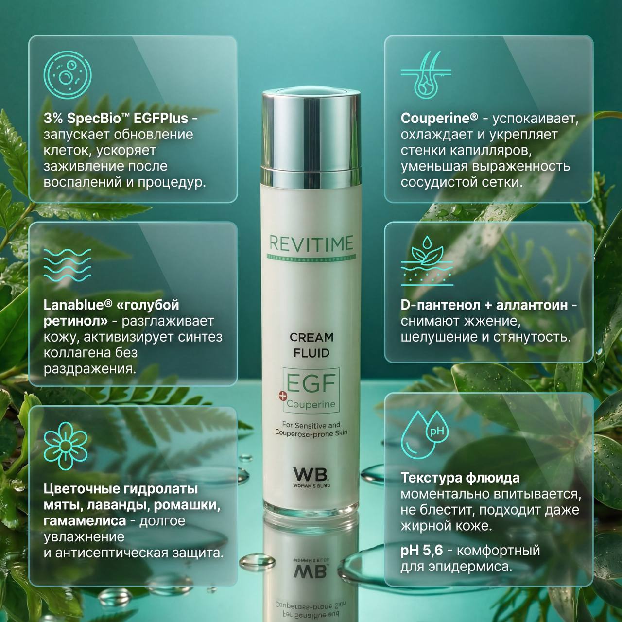 Крем-флюид для лица для чувствительной и склонной к куперозу кожи c EGF и Couperine - 50 мл